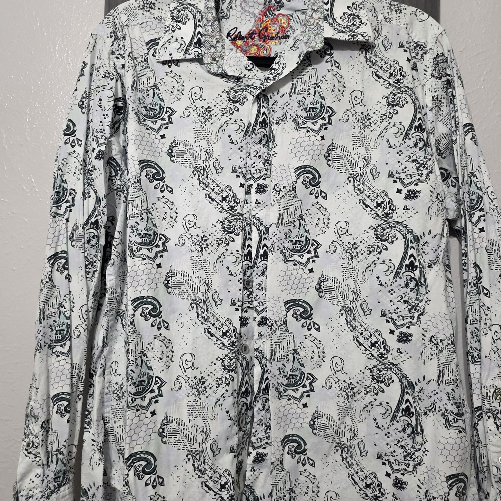 Men's Paisley Button Down Shirt - Black and White